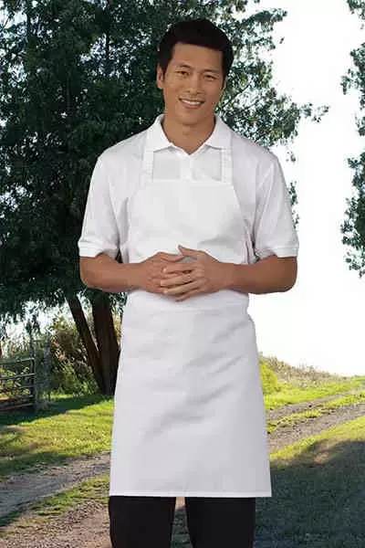 Mid-length, white bib apron