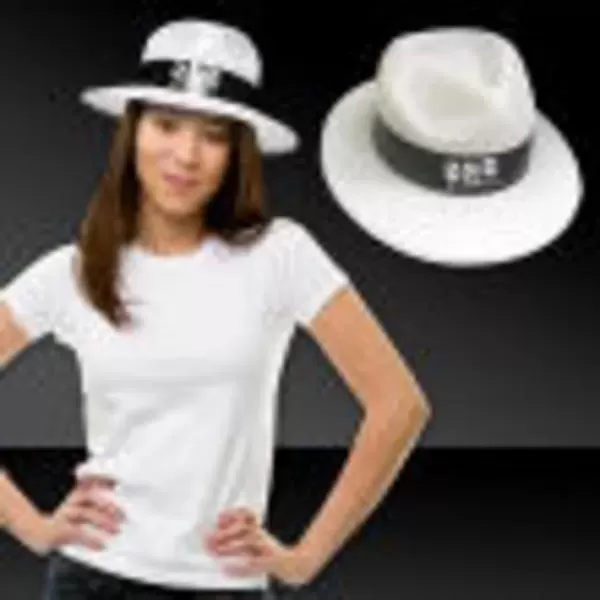 White plastic fedora hat