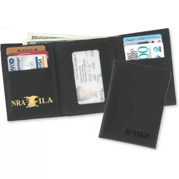Compact-style, black leather tri-fold