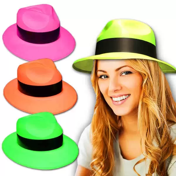 Neon-colored plastic fedora gangster