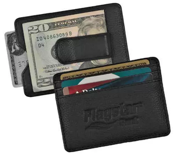 Leather-wrapped metal money clip