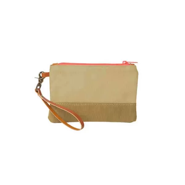 Wristlet with canvas exterior