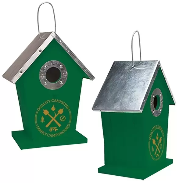Wooden birdhouse with a