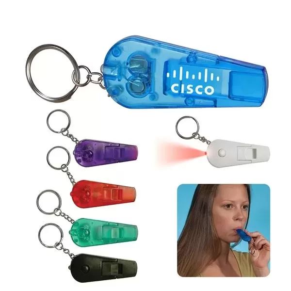 Flashlight whistle keychain. 