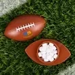 Football-shaped container filled with