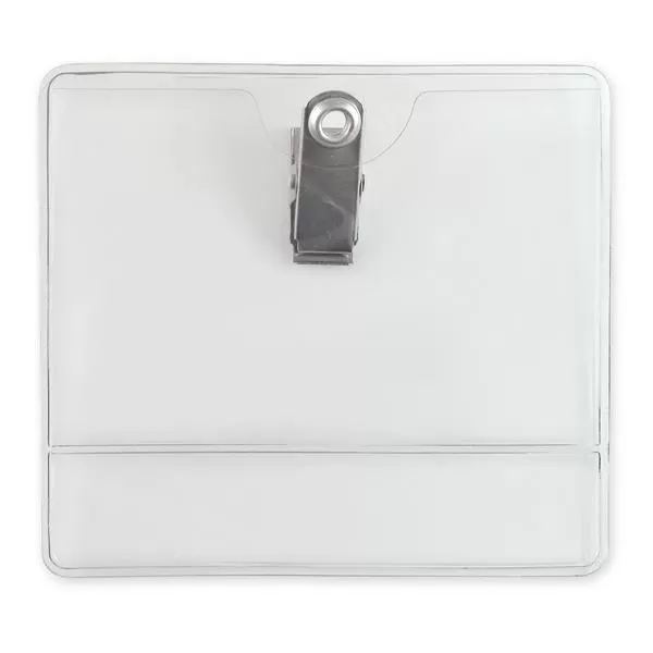 Display-style, clip-on badge holder