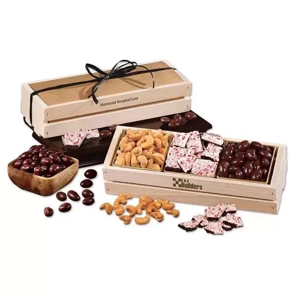 Wooden crate with cashews,