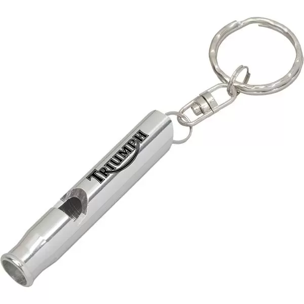 Metal whistle key ring.