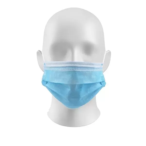 Disposable 3-ply face mask.