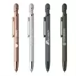 Metallic pen with stylus.