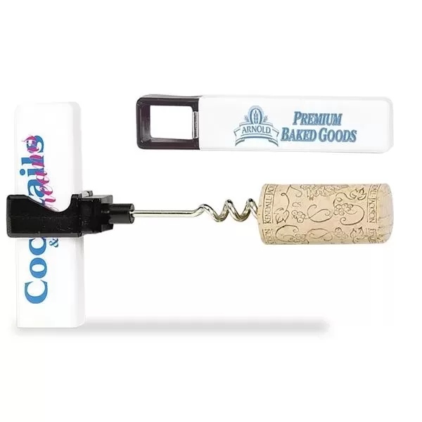 This corkscrew/bottle opener promotes