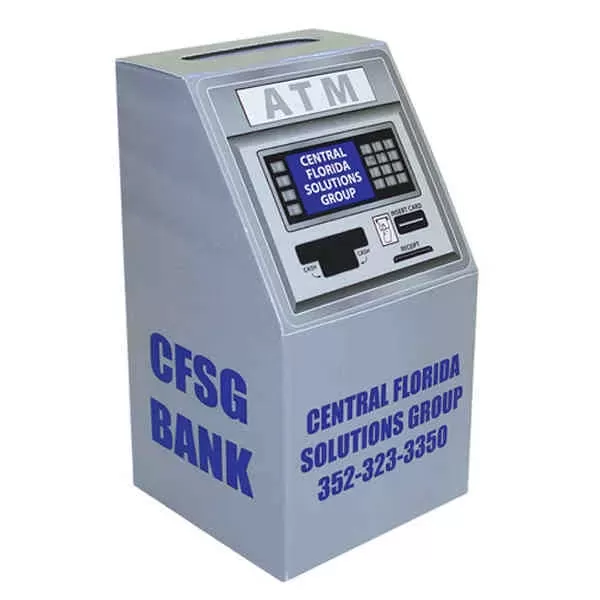 ATM/slot machine shape bank.